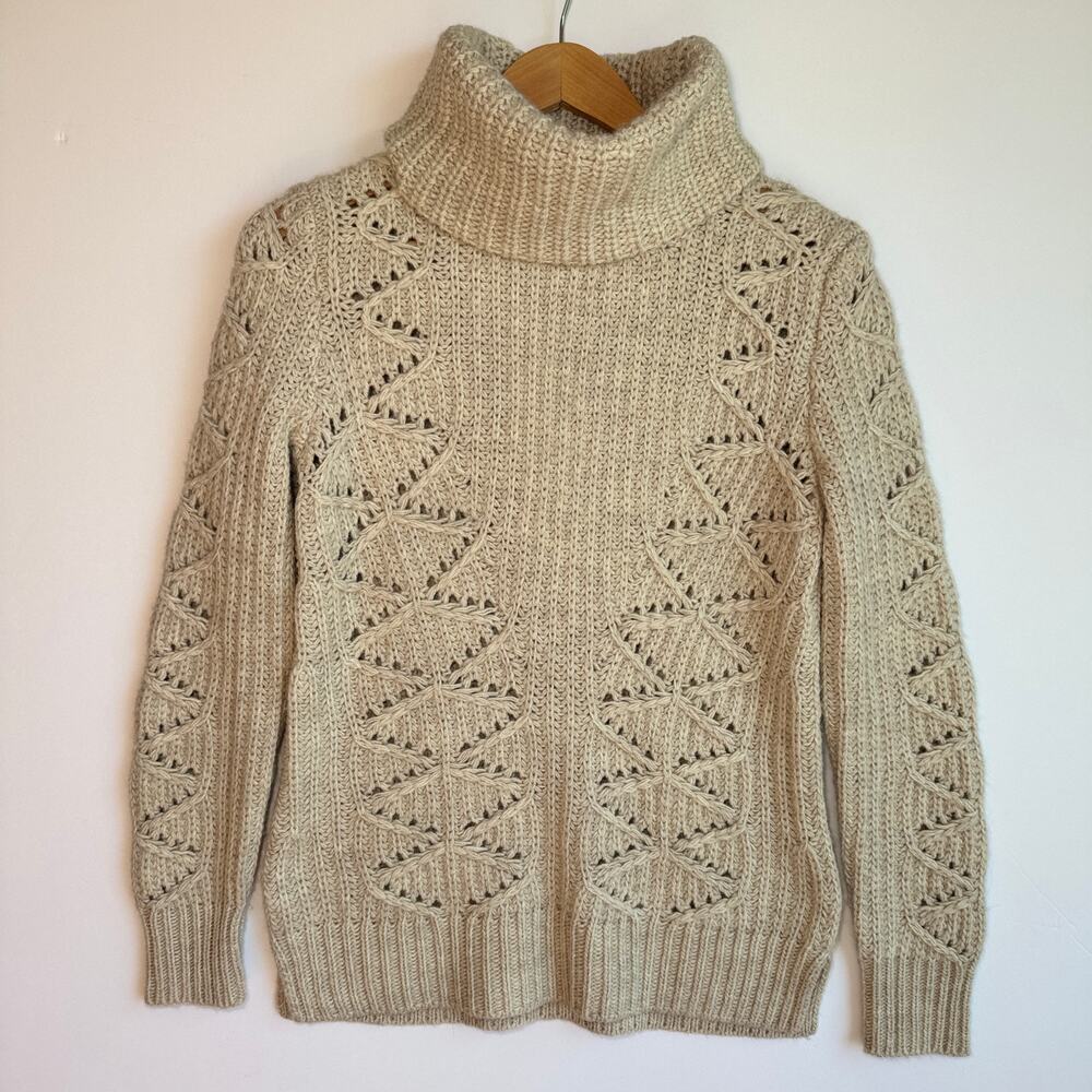 Banana Republic Chunky Knit Turtleneck Sweater Small Wool Alpaca Blend Cream
